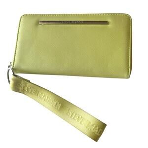 Steve Madden Clutch Wallet, Zip Closure Wristlet, Bright Yellow, Black Lined